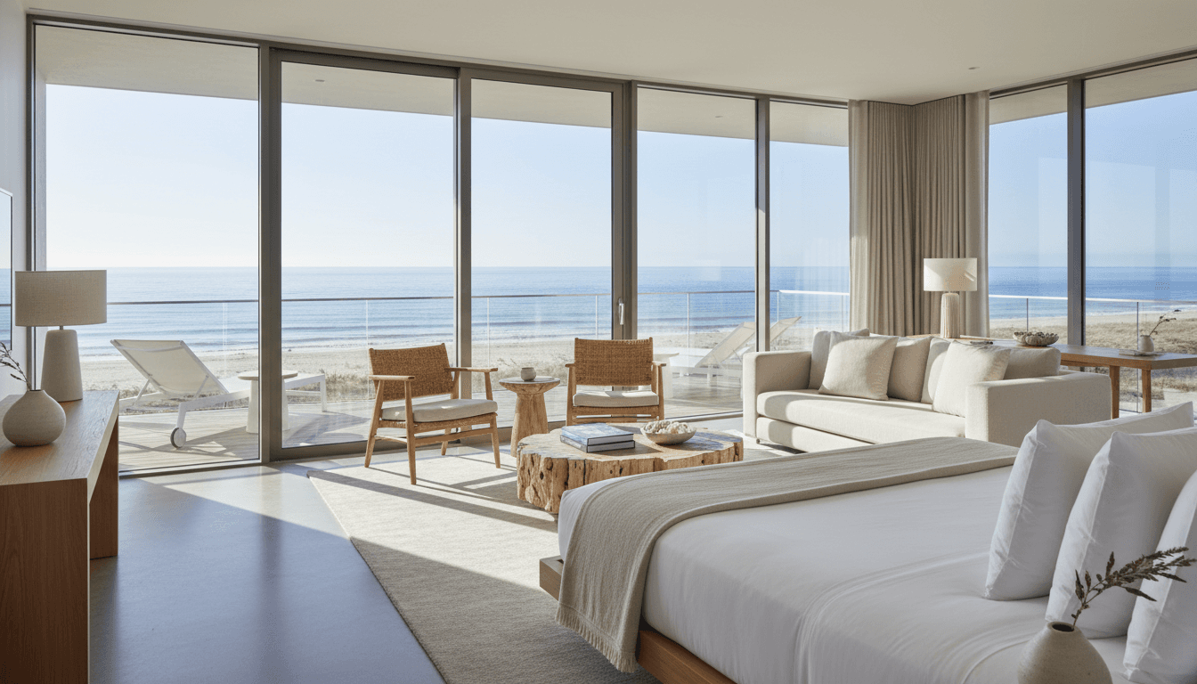 Fachada do Sagres Praia Hotel com design nautico moderno